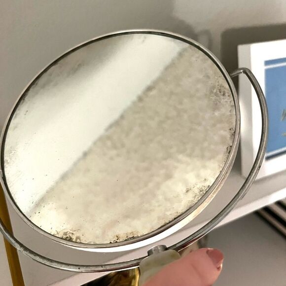 Vintage hand painted mirror white with green and pink 1970s - Picture 5 of 5